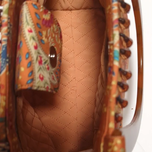 Talbots Purse Paisley faux Tortoise Shell handles & Beads - Picture 13 of 13